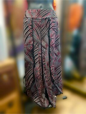Robert Louis Black & Pink Printed Maxi Slit Pants